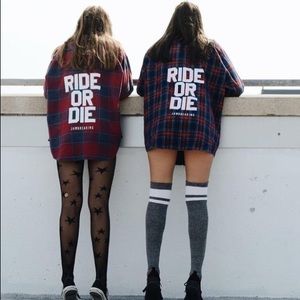 NWOT OOAK “Ride or Die” oversized flannel